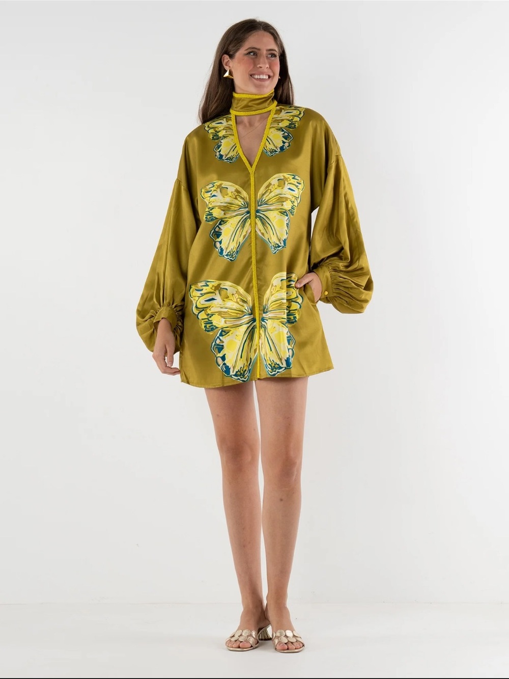 Olive Green Butterfly Tunic Dress